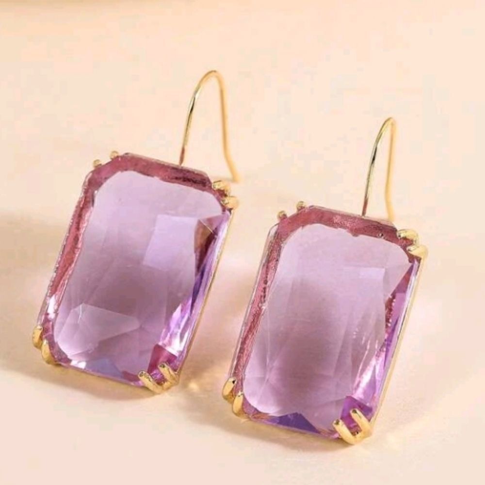 Square Iridescent Purple crystal stud earrings